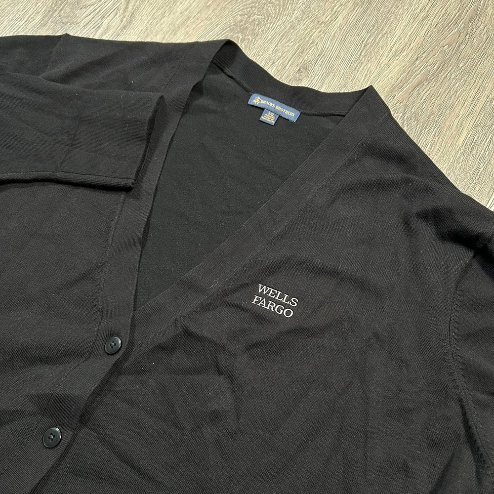 Brooks Brothers Cardigan Sweater 3XL Black Wells Fargo Pima Cotton Blend V-Neck
